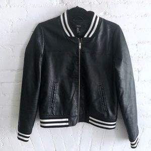 Faux Leather Varsity Bomber